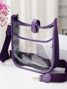 Purple Trim Transparent Clear Cross Body Bag Purse Casual Womens Accessory